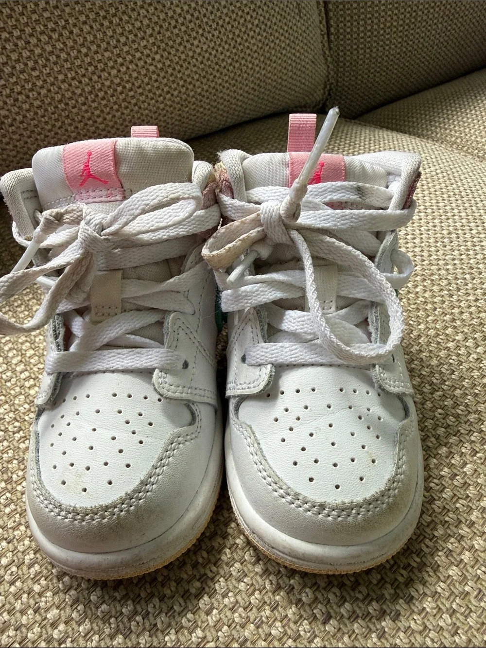 Jordan Kids White Sneakers with Pastel Pink, Mint and Yellow Accents